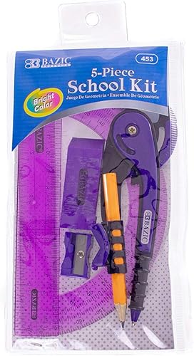 West Coast Paracord Kit escolar de 5 piezas con bolsa de cremallera, brújula de color, transportador, regla, borrador, sacapuntas, juego de