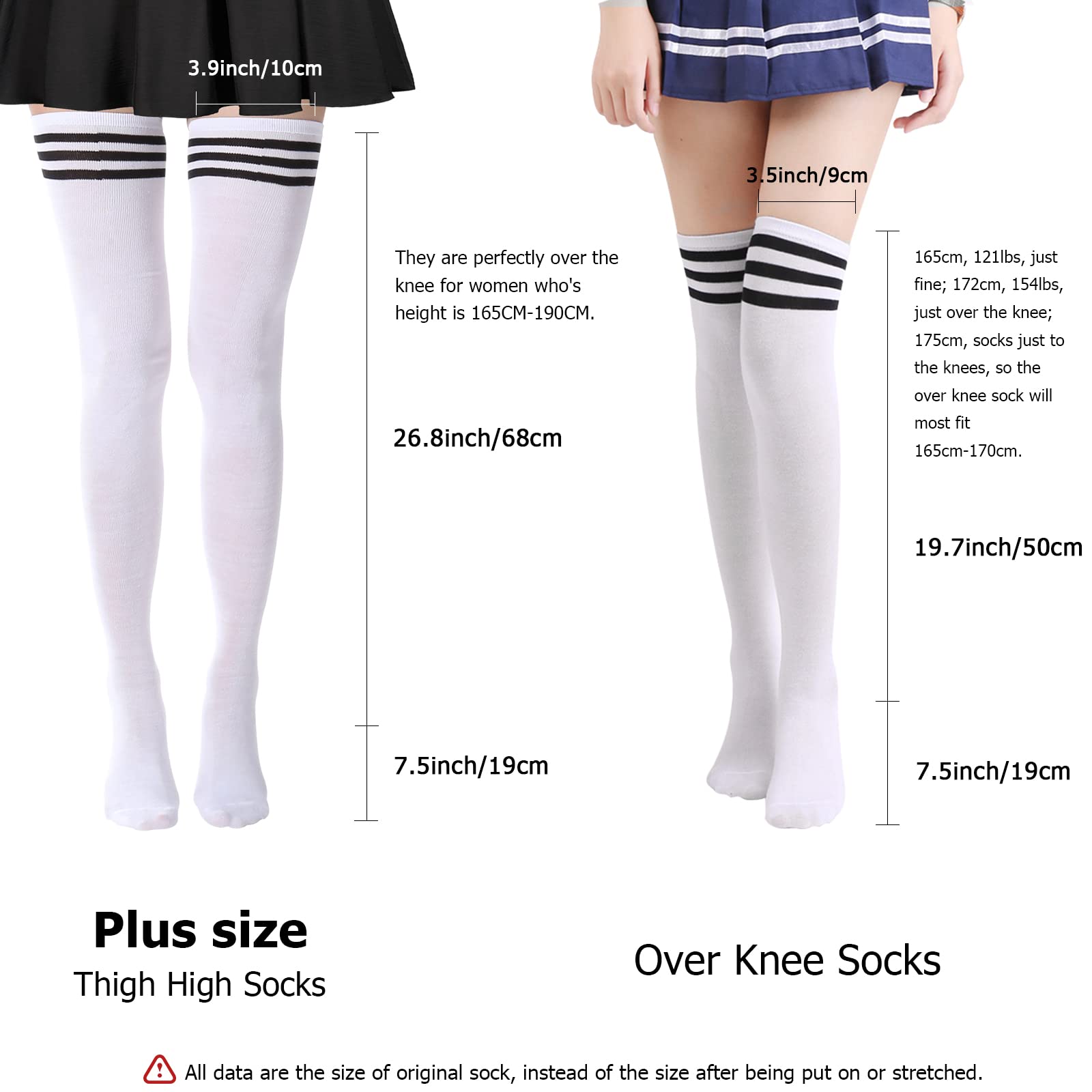DRESHOW Extra Long High Thigh Socks Striped Over Knee Thin Tights Long Stocking: 2 Pairs Longer/Regular: White＆rose, Black＆white (Stripe)