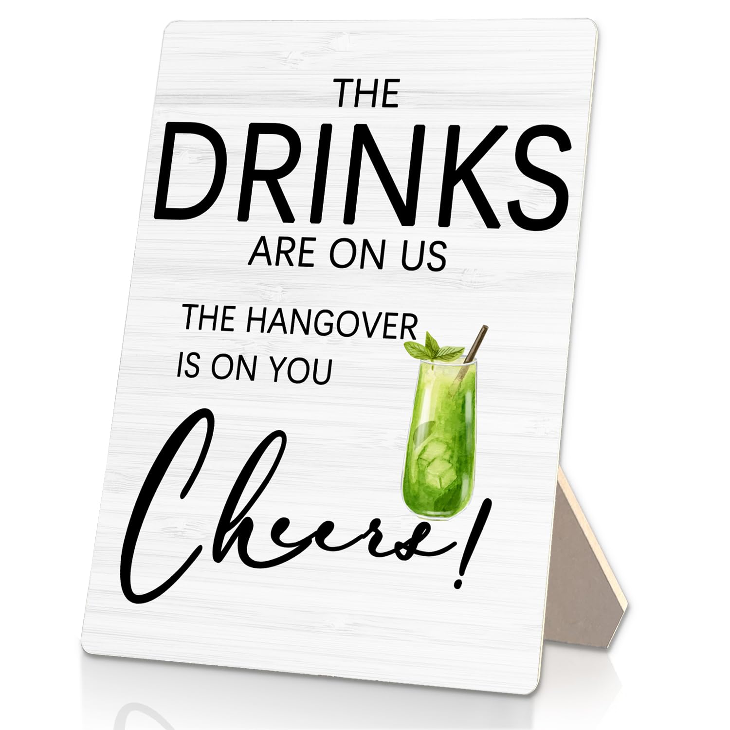 RUNMESS The Drinks Are On Us Wooden Stand 5x7inch, Wedding Decorations For Reception, Wedding Signs For Ceremony And Reception