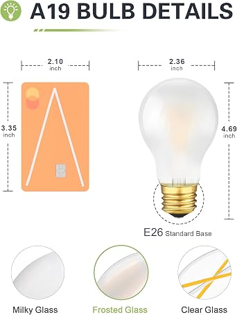 Dimmable Frosted LED A19 Light Bulb, 25 Watt Equivalent LED Bulbs, Efficient 2W, 2700K Soft Warm E26 Edison Medium Screw Bulbs for Home Bedroom Kitchen Living Room Office Lamp - 4 Pack