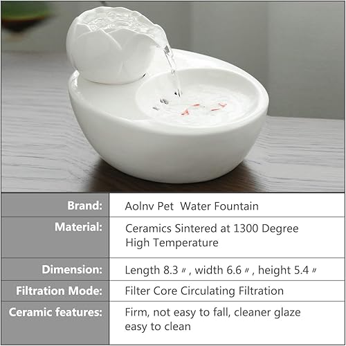 Miniatura 2 de Lotus Cat Water Fountain Ceramic, 1.5L Pet Fountain Dog Water Dispenser, Indoor Automatic Drinking Water Container, Cat Drinking Fountains for Cats,