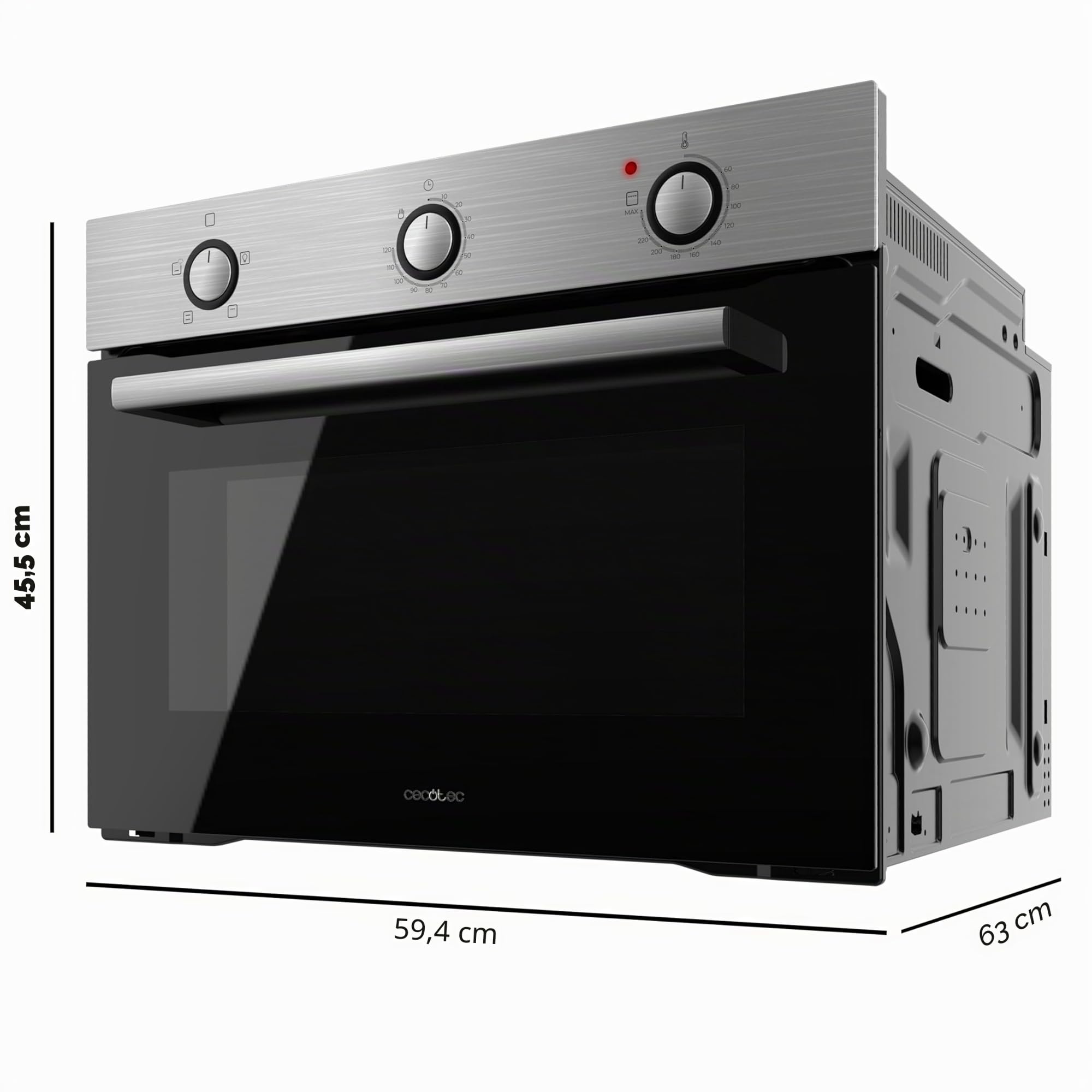 Cecotec Einbaubackofen Bolero Hexa C134500 Inox, 2600W, 56L Kapazität, Niedriger Verbrauch, 4 Funktionen, Timer, Dampfreinigung, Dampfkochen, Energieklasse A, Dreifach-Glas-Tür, 3 Einschubebenen