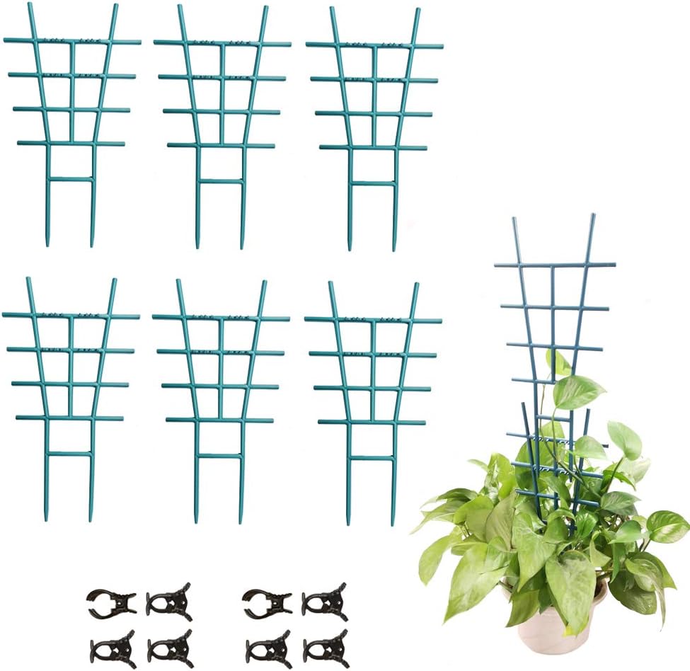 Mimeela Small Trellis for Potted Plants, 6 Pack Stackable Trellis for Climbing Plants Houseplants, Garden Plant Support Stakes Flower Trellis with 20 Vine Clips (11.5")