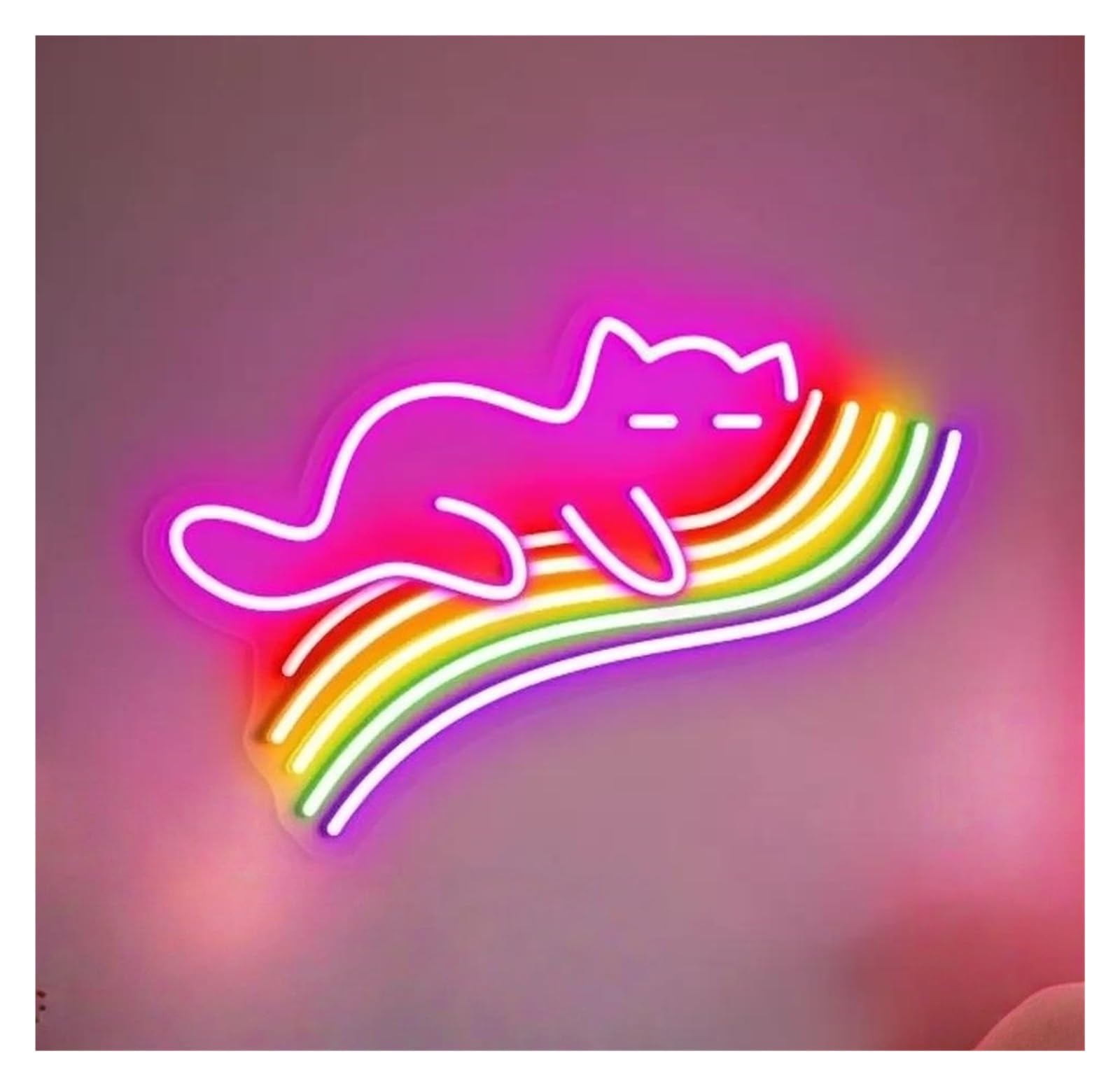 SHOUXI Sign Lamp Cat Sleeping On Rainbow Neon Sign, Cute Cat Lover, Aesthetic Wall Decor, Kid Room Party Backdrop Dimmable Lamps 38cm(D)