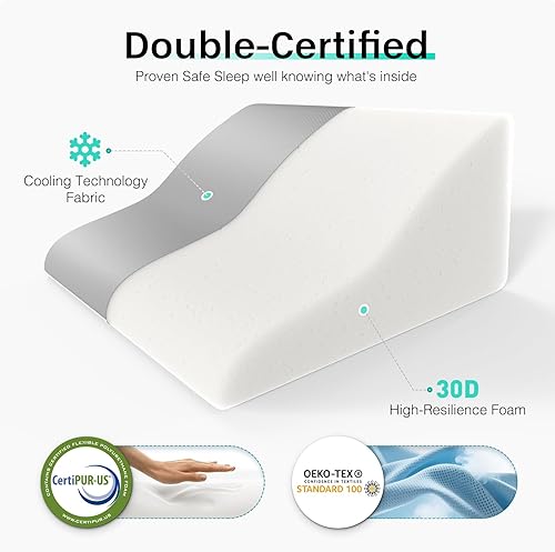 Miniatura 5 de Almohada de cuña de cama S-ergonómica, espuma viscoelástica refrescante y funda lavable, cuña triangular para dormir, alivio del reflujo ácido,