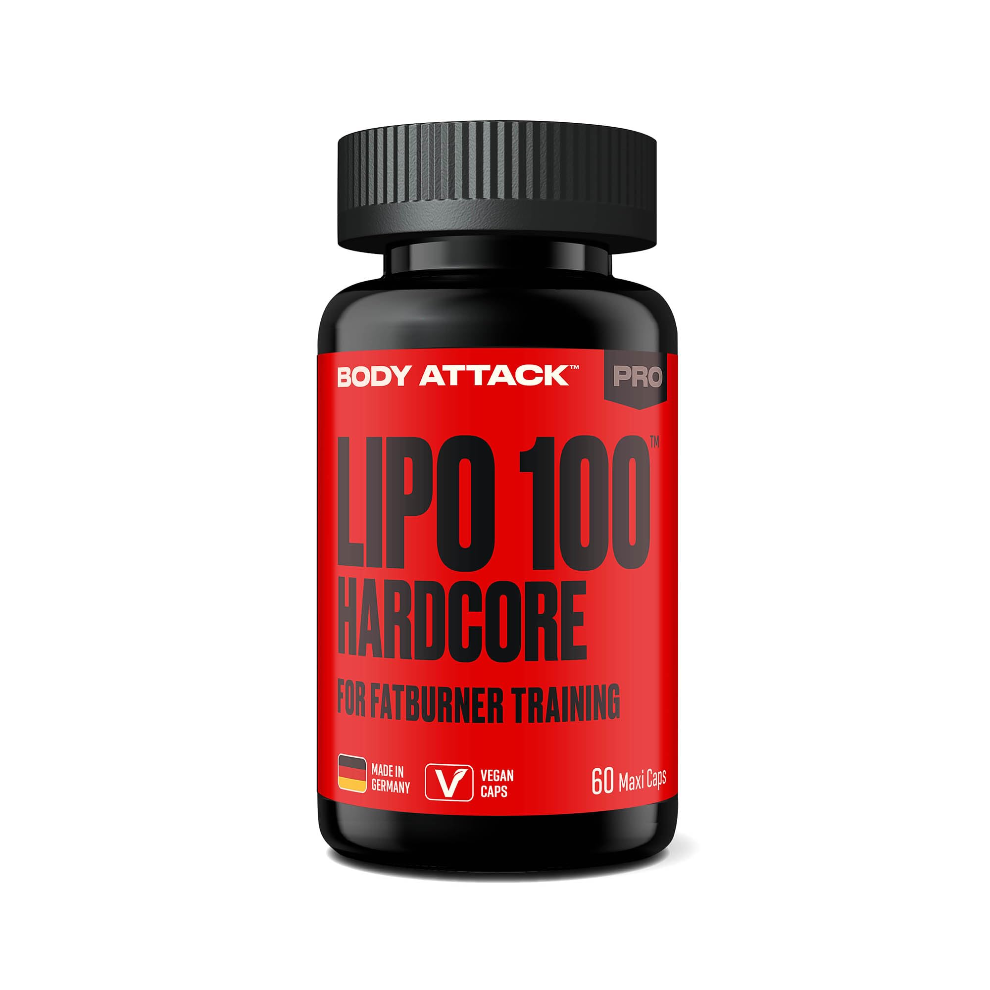 Body Attack LIPO 100 Hardcore – Fatburner-Training Kapseln mit Koffein, Grüntee & Grünkaffee Extrakt – Thermogener Diät Booster für Fitness & Training – Made in Germany – 60 Caps