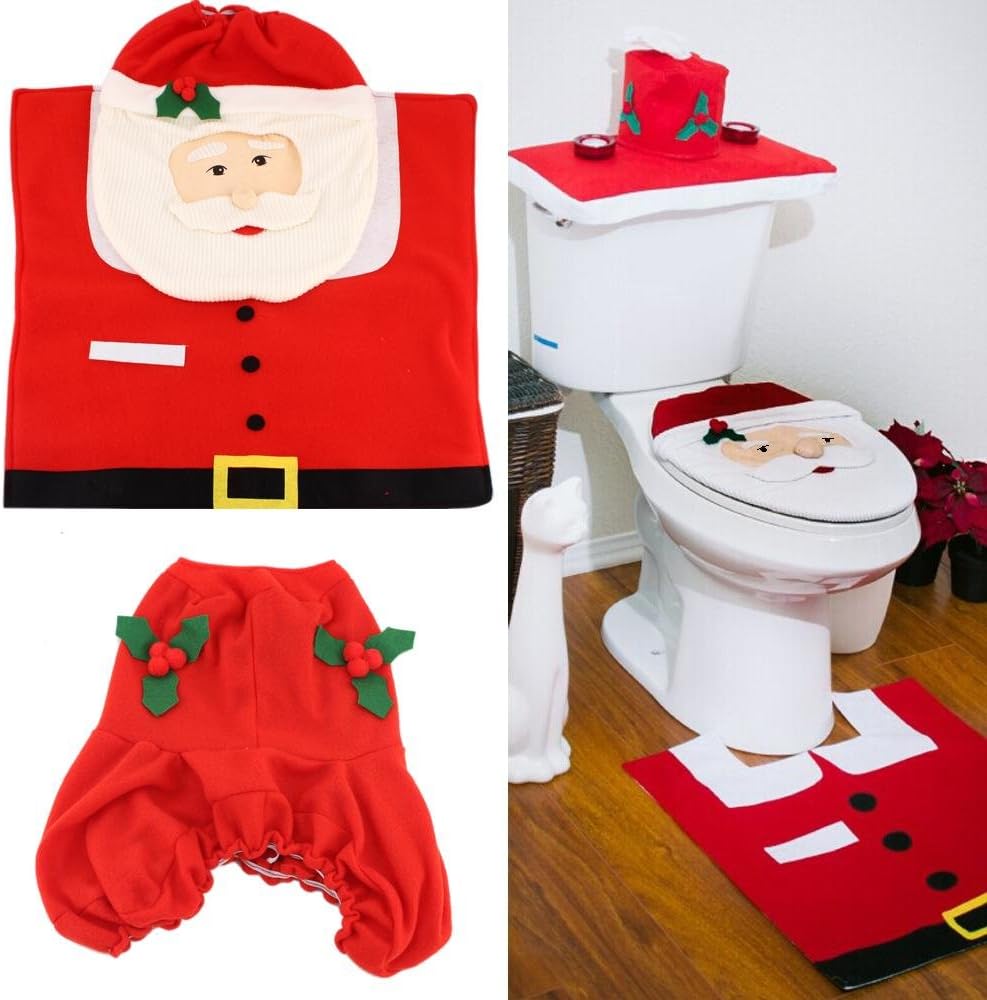 YARUIE New Hot Happy Santa Toilet Seat Cover and Rug Bathroom Set Christmas Decorations