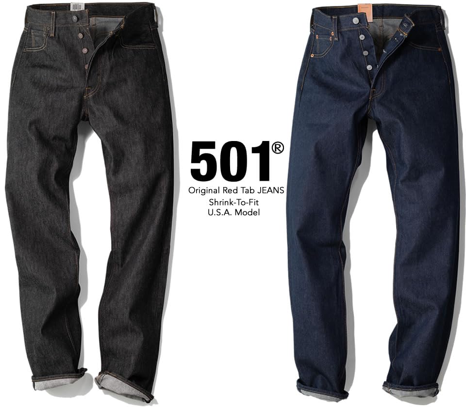 Image of Levi's 00501-0226 Men's Straight Jeans, Rigid, Genuine Levis, Black, Button Fly, Black, RIGID-STF, Rigid Parallel Import Product (Code: 4019143013), Rigid Indigo, W36 / L32 Regular