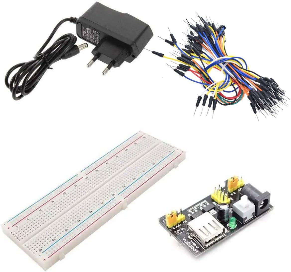 Protoboard 830 Furos + 65 fios/Jumpers macho x macho + Fonte 9v + Fonte