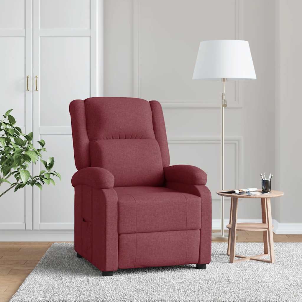 Fotel relaksacyjny w kolorze czerwonego wina z regulowanym oparciem i podnóżkiem, ergonomiczny fotel wypoczynkowy z tapicerką, drewniana metalowa rama, wygodne krzesło do czytania do salonu