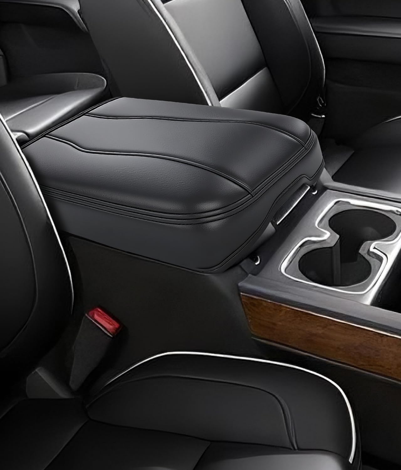 Center Console Cover for Chevy Silverado & GMC Sierra 2019-2025, Tahoe & Suburban & Yukon 2021-2025 Accessories, Leather Middle Armrest Console Cover Elbow Rest Cushion Pad, Bucket Seat Console Only