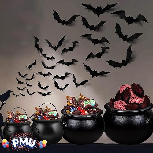 Miniatura 5 de PMU Caldero de Halloween  Paquete múltiple de 4 piezas surtido de plástico para dulces para niños  Recuerdos y suministros de fiesta de Halloween