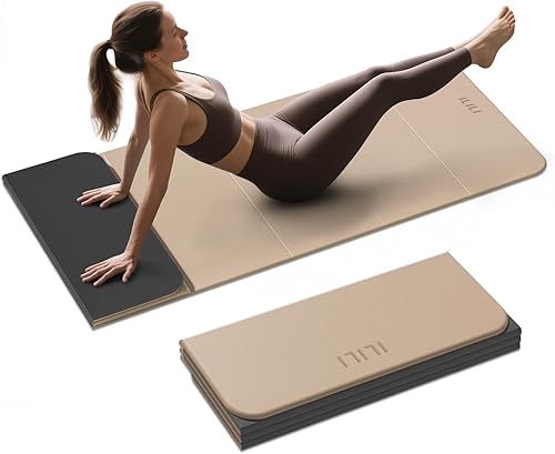 ILILI Tapete de yoga plegable, 0.394 in de grosor, material TPE, suave y cómodo tapete plegable de 0.4 pulgadas, fácil de transportar y almacenar,