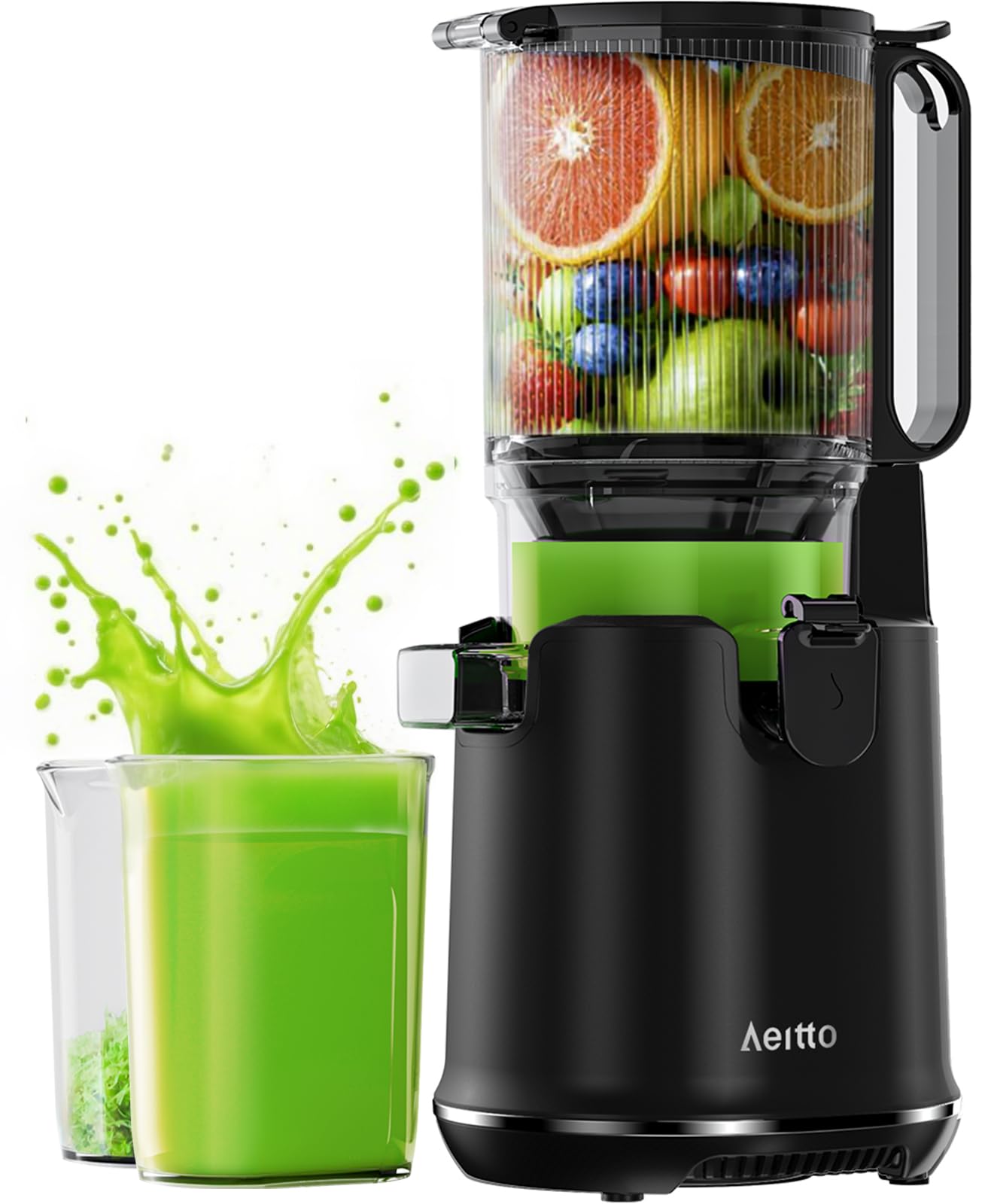 Aeitto Cold Press Juicer, 5.3" Extra Large Feed Chute, Masticating Juicer Machines, Fit Whole Vegetables & Fruits, Professional Juice Maker,Self Feeding, High Juice Yield, Easy to Clean