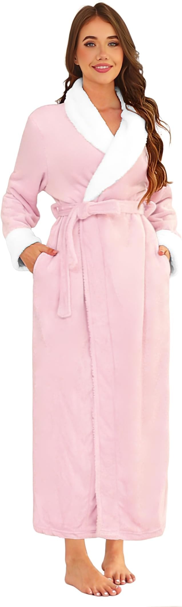 Long Bath Robe for Womens Plush Soft Fleece Bathrobes Nightgown Ladies Pajamas Sleepwear Housecoat