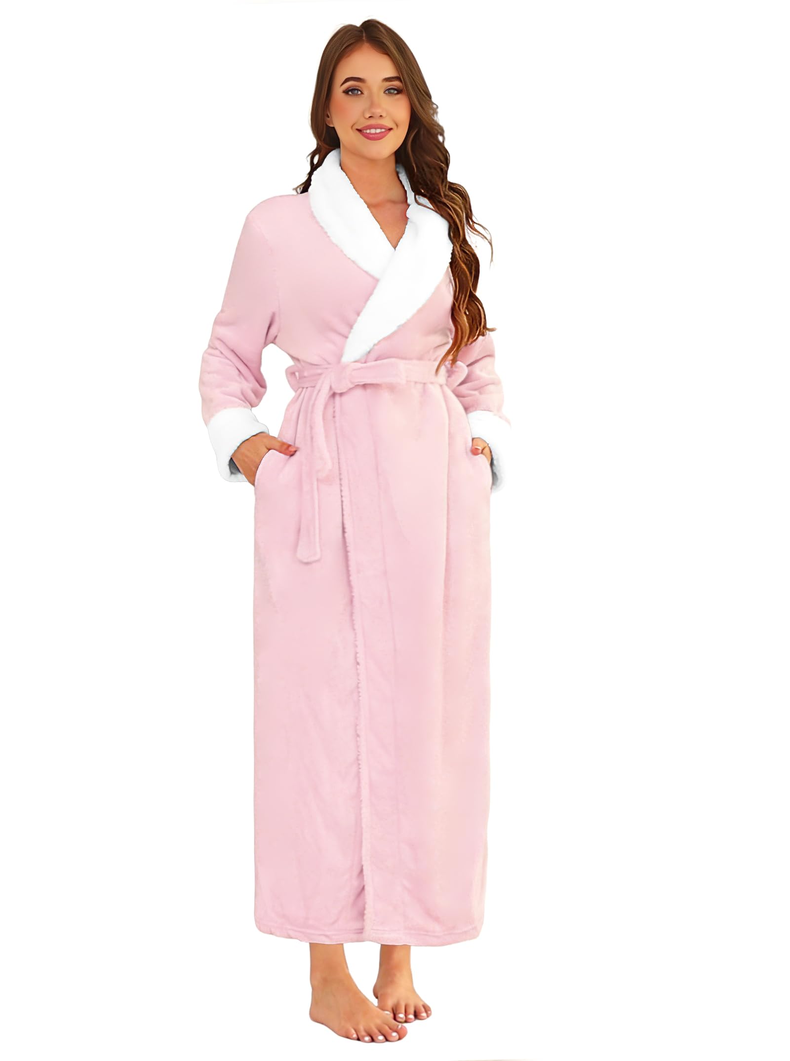 Women Long Robes Soft Fleece Winter Warm Housecoats Womens Bathrobe Sleepwear Pajamas…