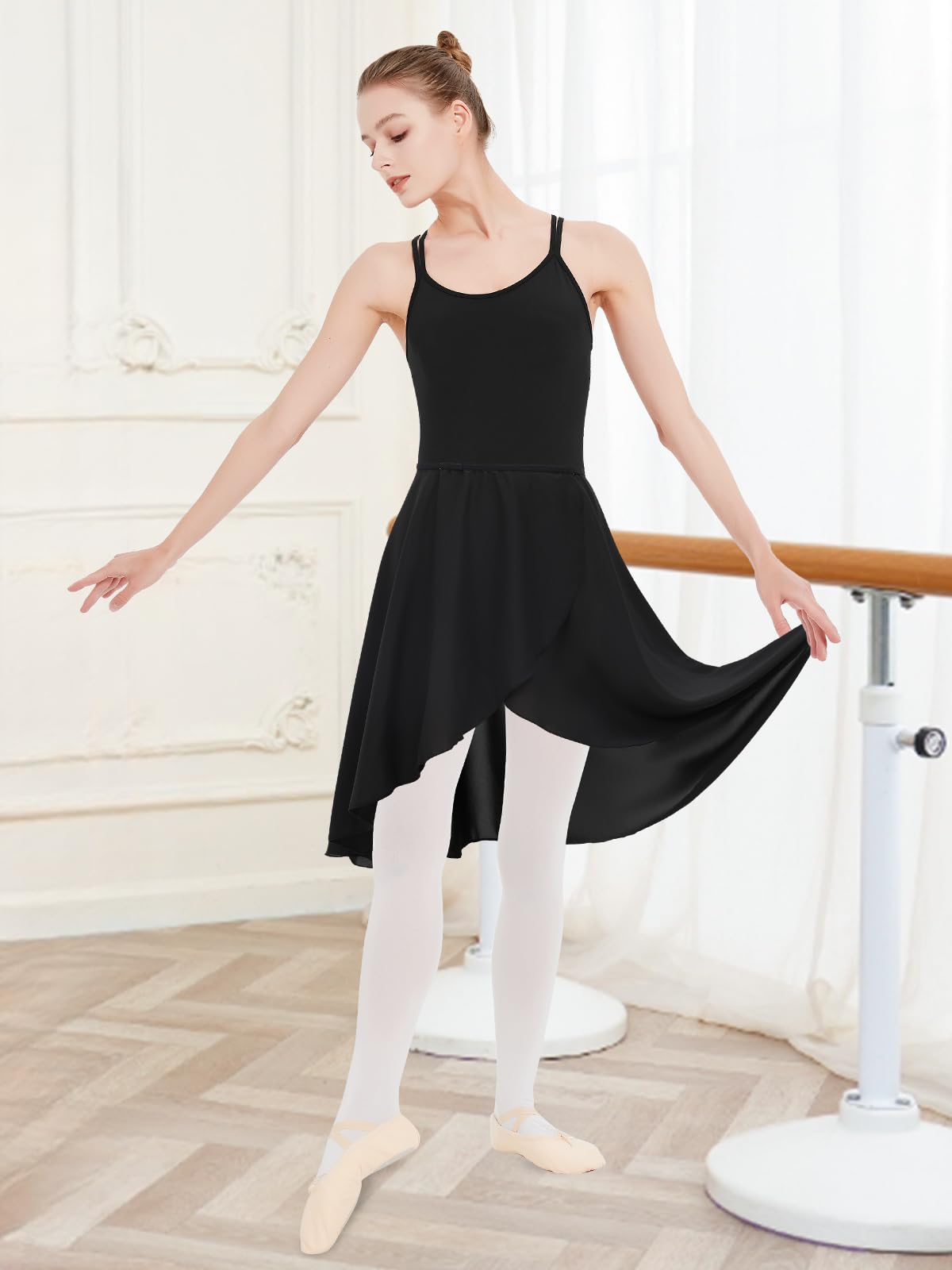 BALAYSIER Women Ballet Skirt Black Dance Wrap Skirt Chiffon Mid-Length Skirts Dancewear for Adult and Girls, with Adjustable Waist (M)