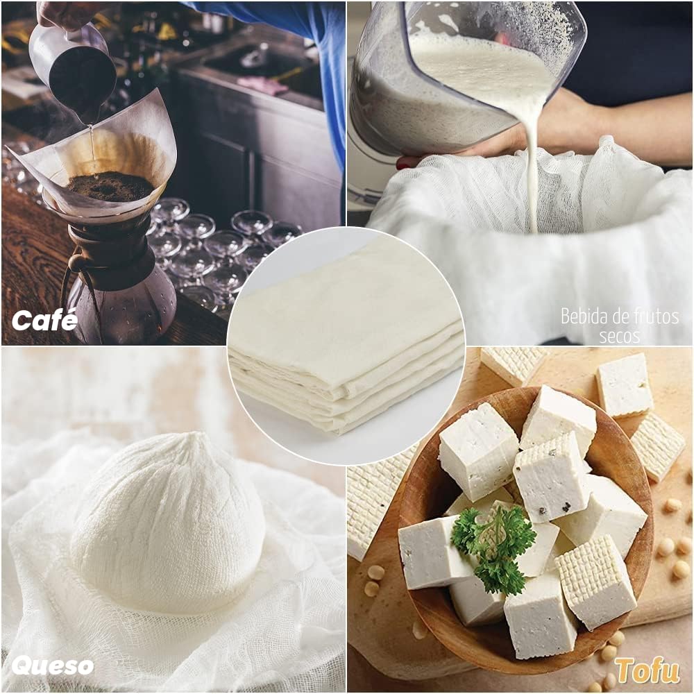 REFORUNG 5 pcs Tela Filtrante Reutilizable Paño para Hacer Queso 50 * 50cm Colador Algodon Manta para Colar, Gasa para Leche de Nuez, Yogurt, Vino, Café Frio y Té