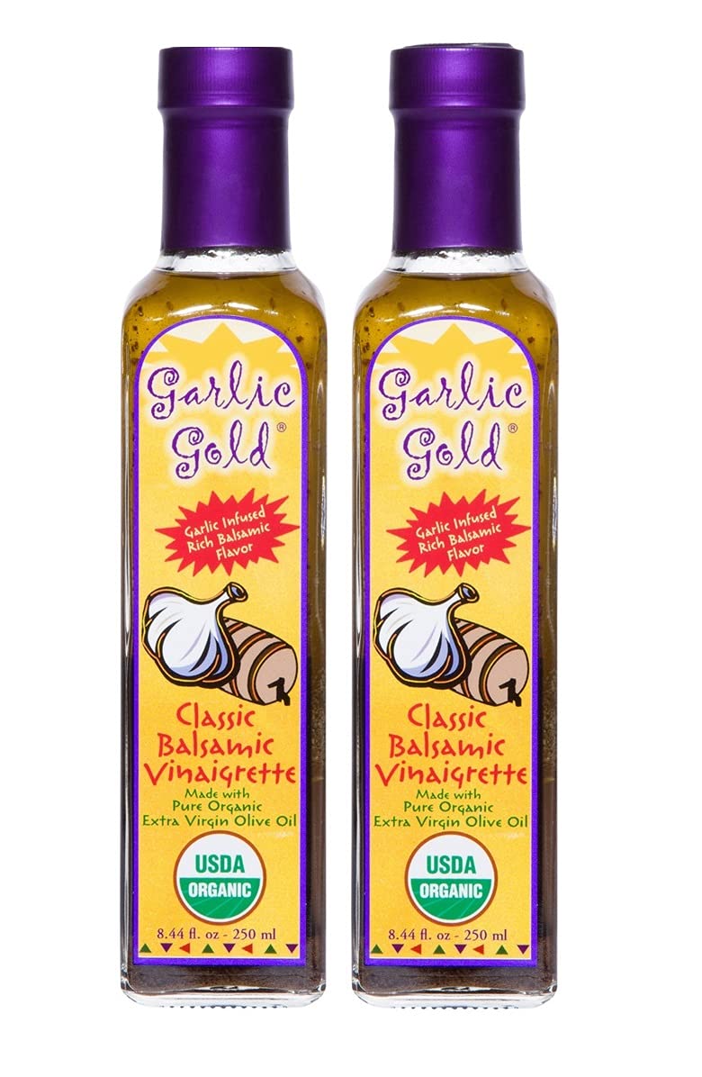 Garlic Gold Organic Balsamic Vinaigrette Dressing, Dip & Marinade – USDA Organic, Soy-Free, Keto, Paleo, Gluten-Free, No Sugar Added (8.44 Fl Oz, 2 Pack)