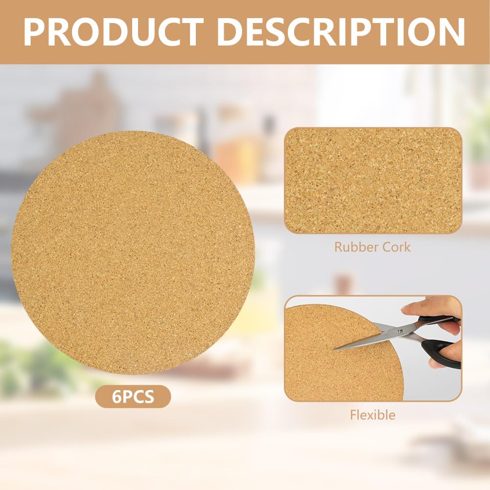 Flintronic Heat Trivet, 6PCS 18cm Cork Trivet, 5mm Thick Round Cork Coaster, Multifunctional Heatproof Table Mat - Image 3