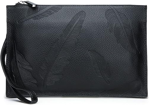 Mens Clutch Bag,Leather Purse and Handbags for Men Large Capacity Business Envelope Clutch Purse Color Black, Size 27 * 18cm