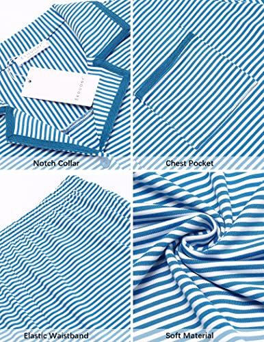 Ekouaer Cotton Jersey Pajma Set Striped Women's Pajamas - 2 Piece Short Set (Deep Sky Blue Striped Xl) #TOP4