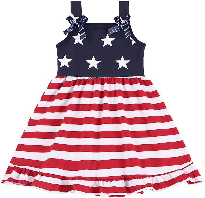 CM C&M WODRO Toddler Baby Girl 4th of July Clothes Straps Outfit Stars and Stripes Bow-Knot Dress Independence Day Slip Dress