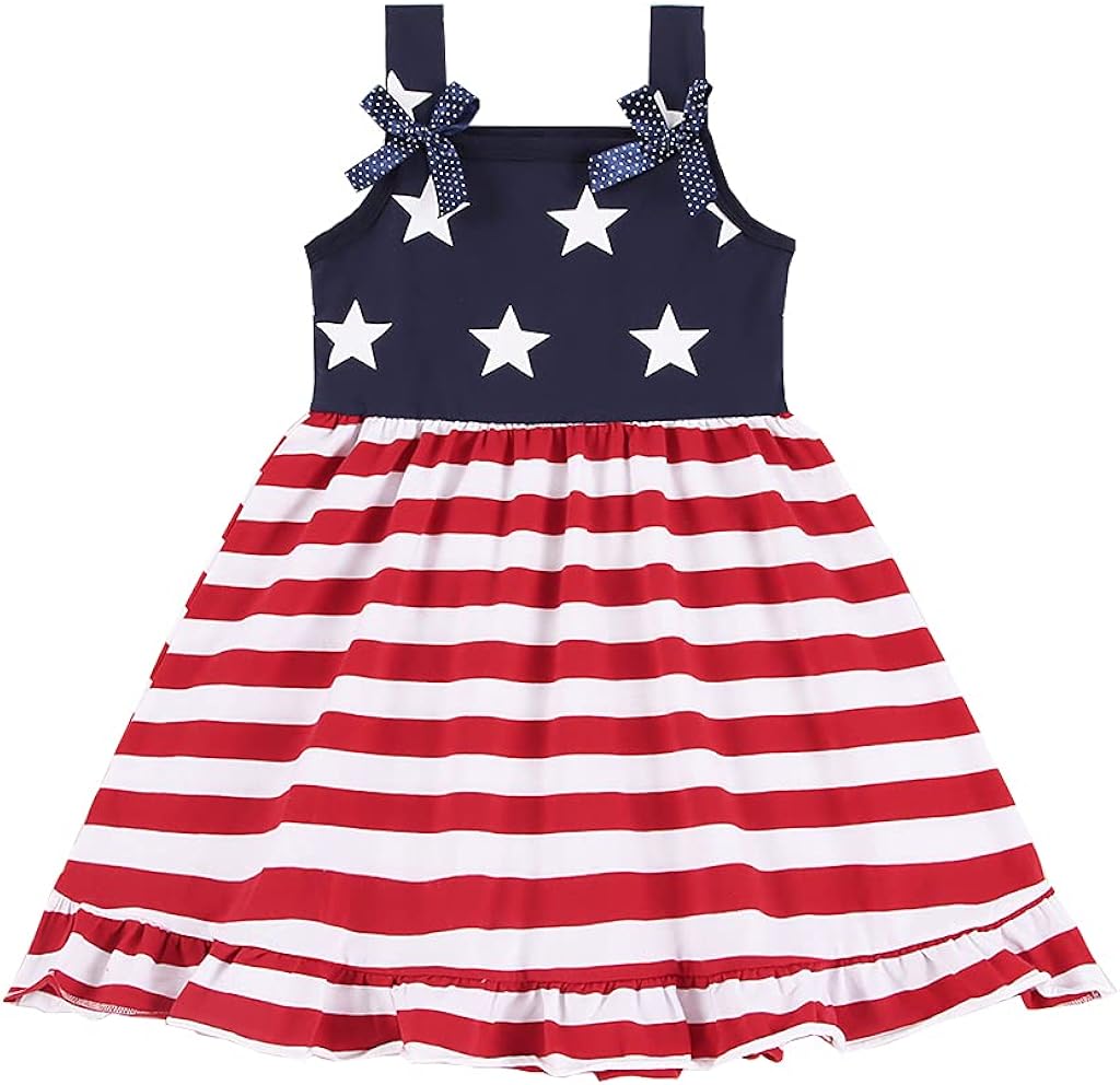 CM C&M WODRO Toddler Baby Girls Straps Outfit Stars and Stripes Bow-Knot Dress Independent's Day Slip Dress