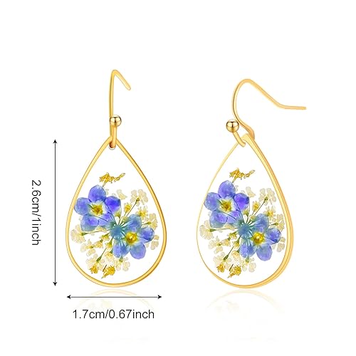 Miniatura 6 de Pressed Flower Earrings,Handmade Pressed Forget-me-not Flower Earrings for Women,Unique Resin Drop Dangle Plant Earrings Dry Flowers,perfect for