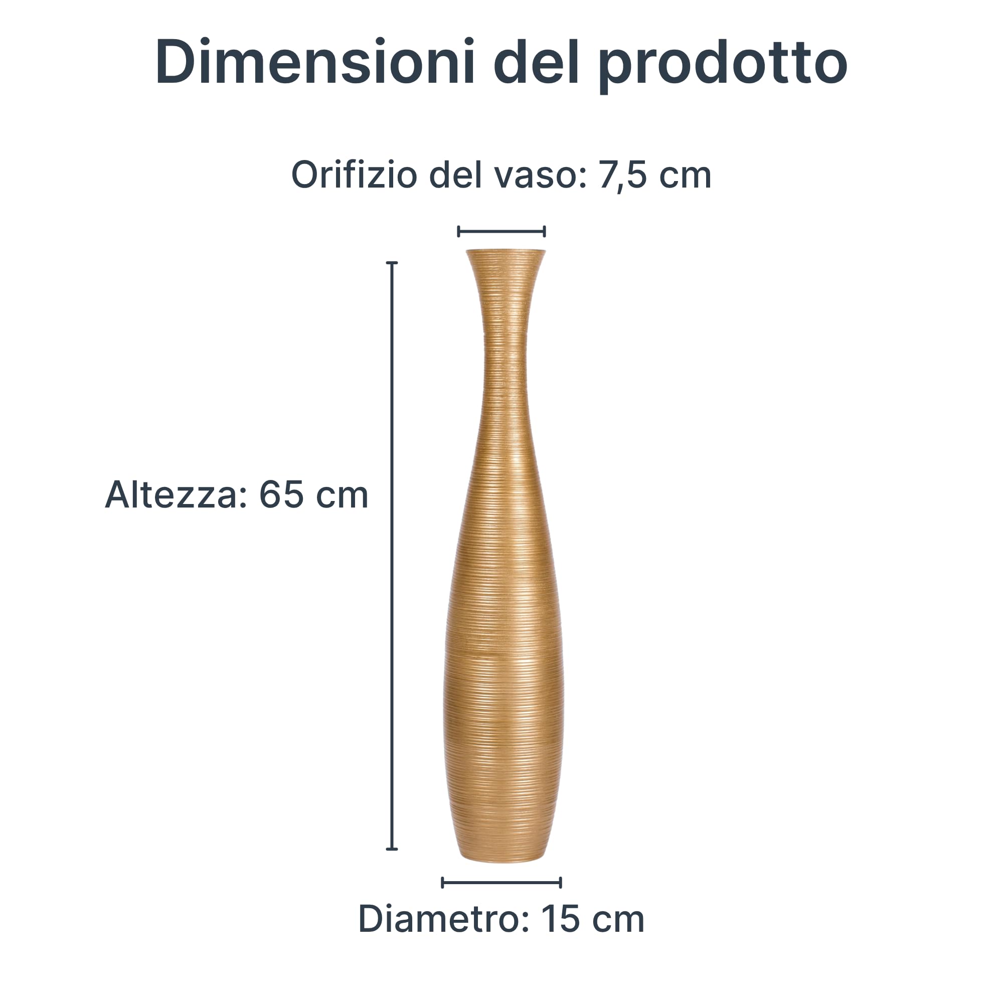 Leewadee Vaso da Terra Grande Alto 65 cm - Vaso Oro Legno di Mango Fatto a Mano da Interno Erbe della Pampa