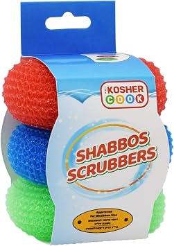 Shabbos Dish Cleaning Scrub - Red, Blue and Green 3 Pack - Dishwashing Scouring Pad Sponges for Shabbat - Comfortable Grip, Ergonomic Shape - Color Coded Home Accessories by The Kosher Cook
