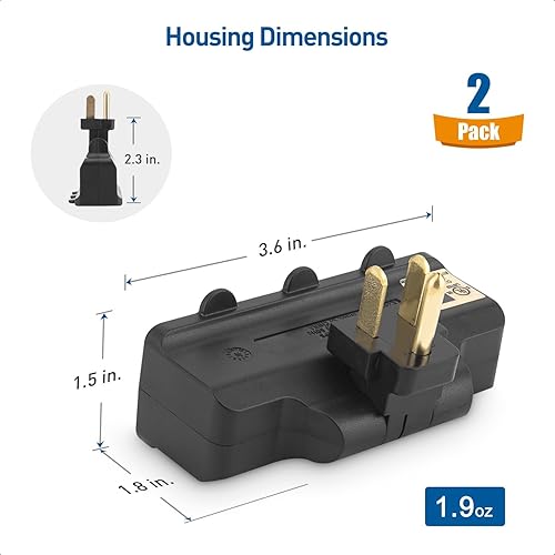 Miniatura 6 de Cable Matters - Paquete de 2 grifos de pared giratorios de 180 grados con conexión a tierra de 3 tomas de corriente en negro (salida giratoria,