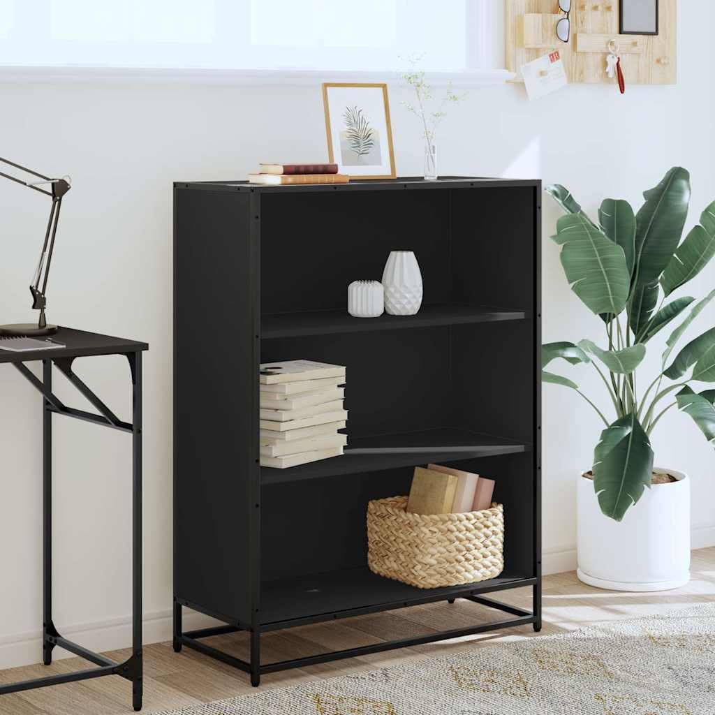 Estantería negra 80,5 x 35 x 107,5 cm, estructura de metal con 3 compartimentos, para salón, estudio, oficina, almacenamiento estable para libros, revistas, DVD