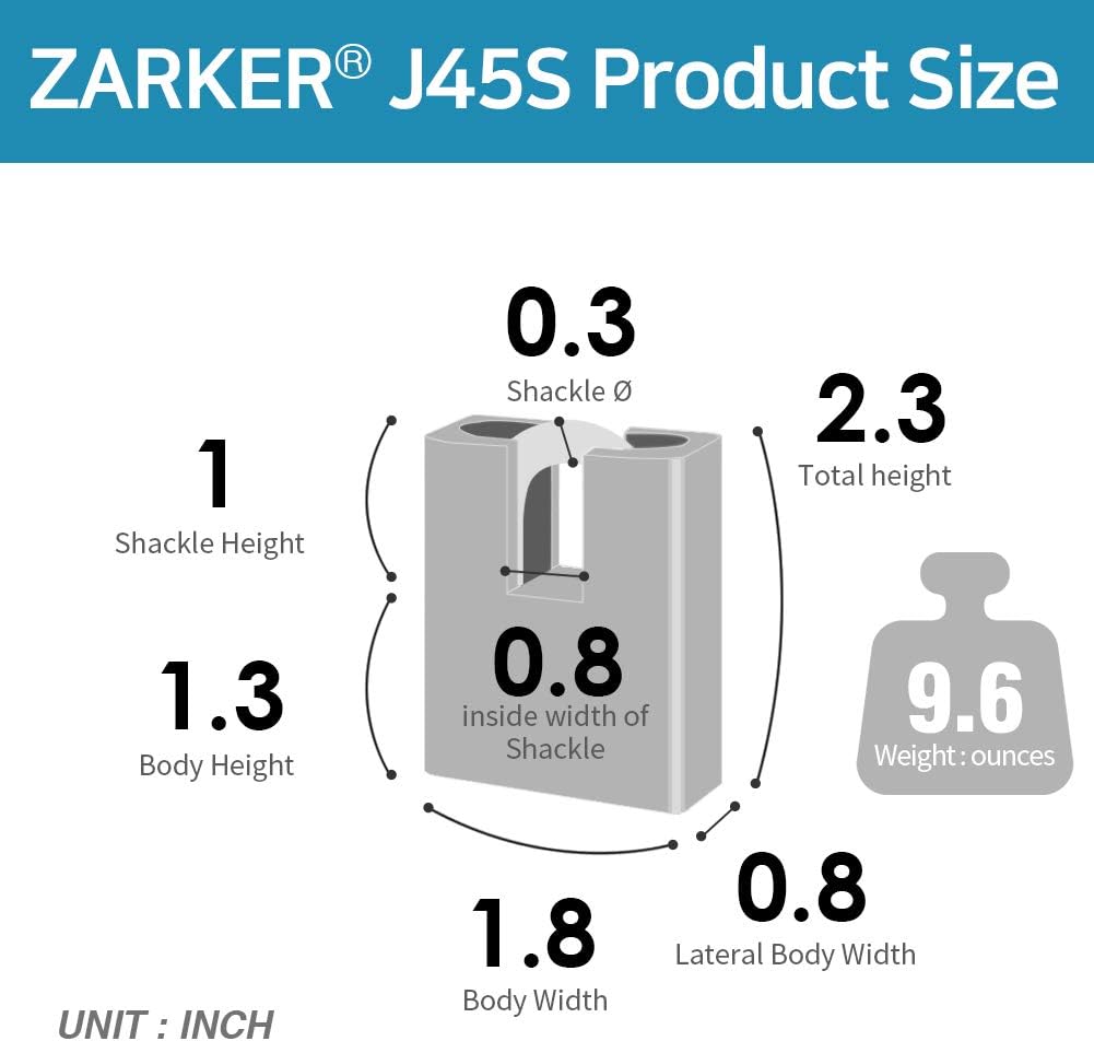 New Arrivals [ZARKER J45S] keyed Alike Padlocks -Stainless Steel Shackle Lock, storages, Outdoor Warehouses, Vehicles Outside, or etc, Suitable for Places Have Bad Condition of Weather - (Pack of 4- Keyed Alike)