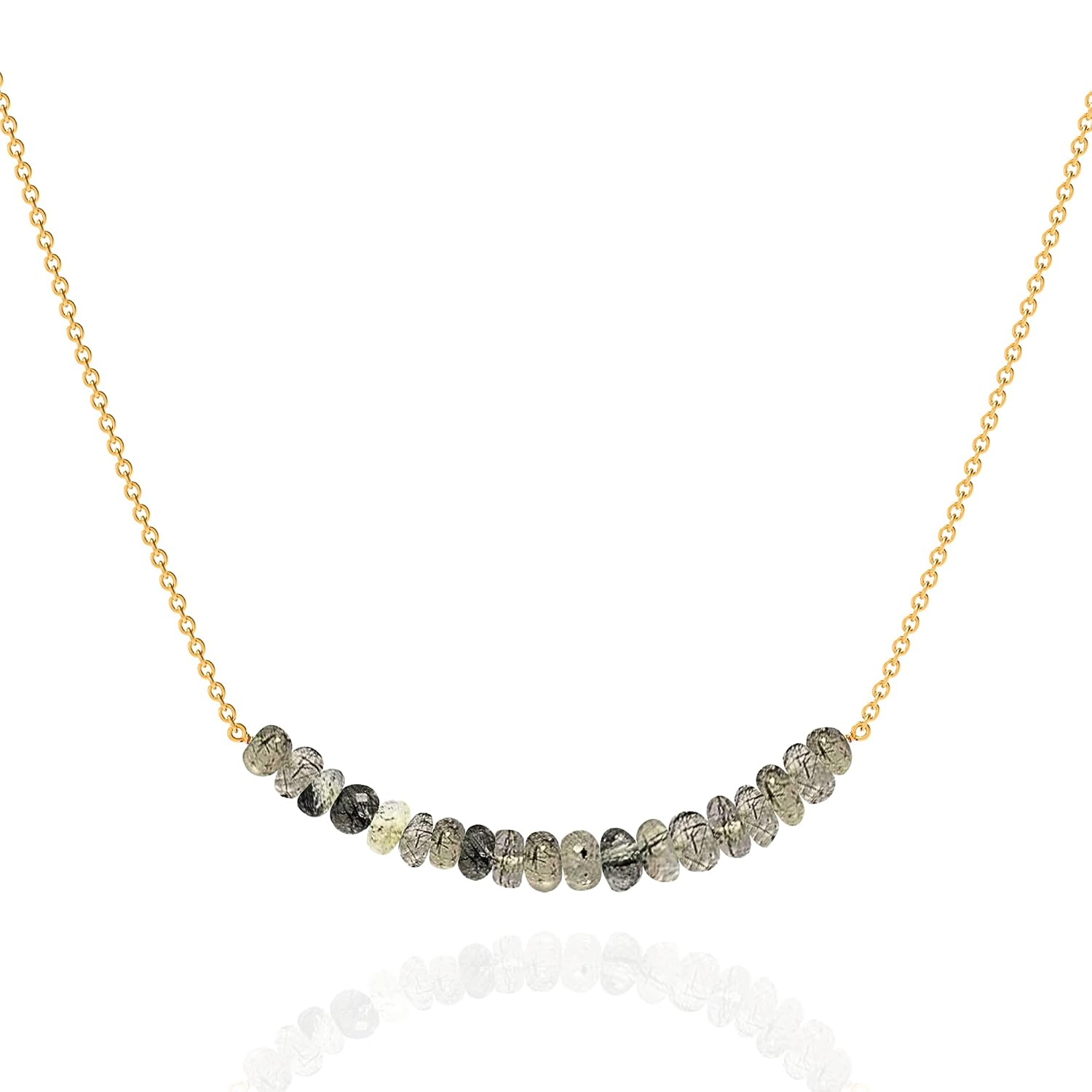 Black Rutilated Quartz Crystal Bar Necklaces for Women | 18K Gold Plated 925 Solid Sterling Silver Necklace on Dainty Sterling Silver Chain Hypoallergenic Mothers Day Gift for...