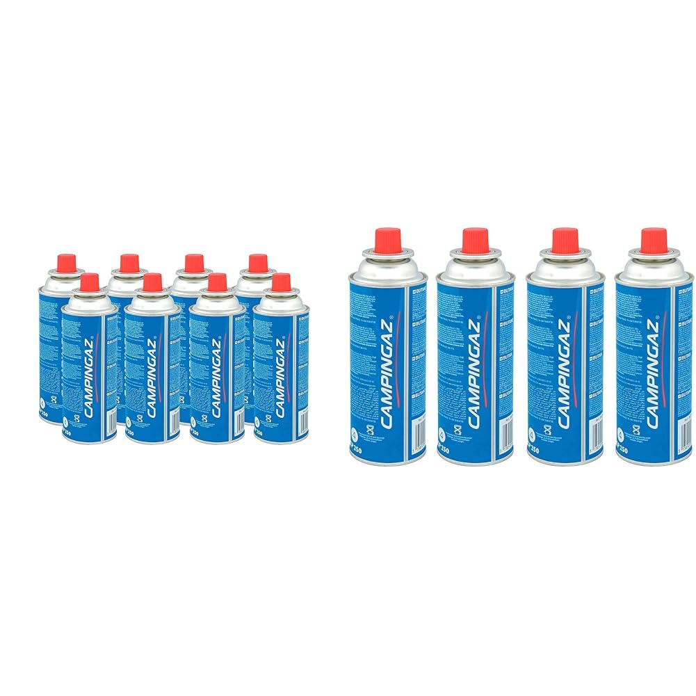 Compact Butane Gas Canister, Perfect for Camping & Outdoor Cooking - Pack of 8 & CAMPINGAZ Compact Butane Gas Canister, Perfect for Camping & Outdoor Cooking (Blue, 4)
