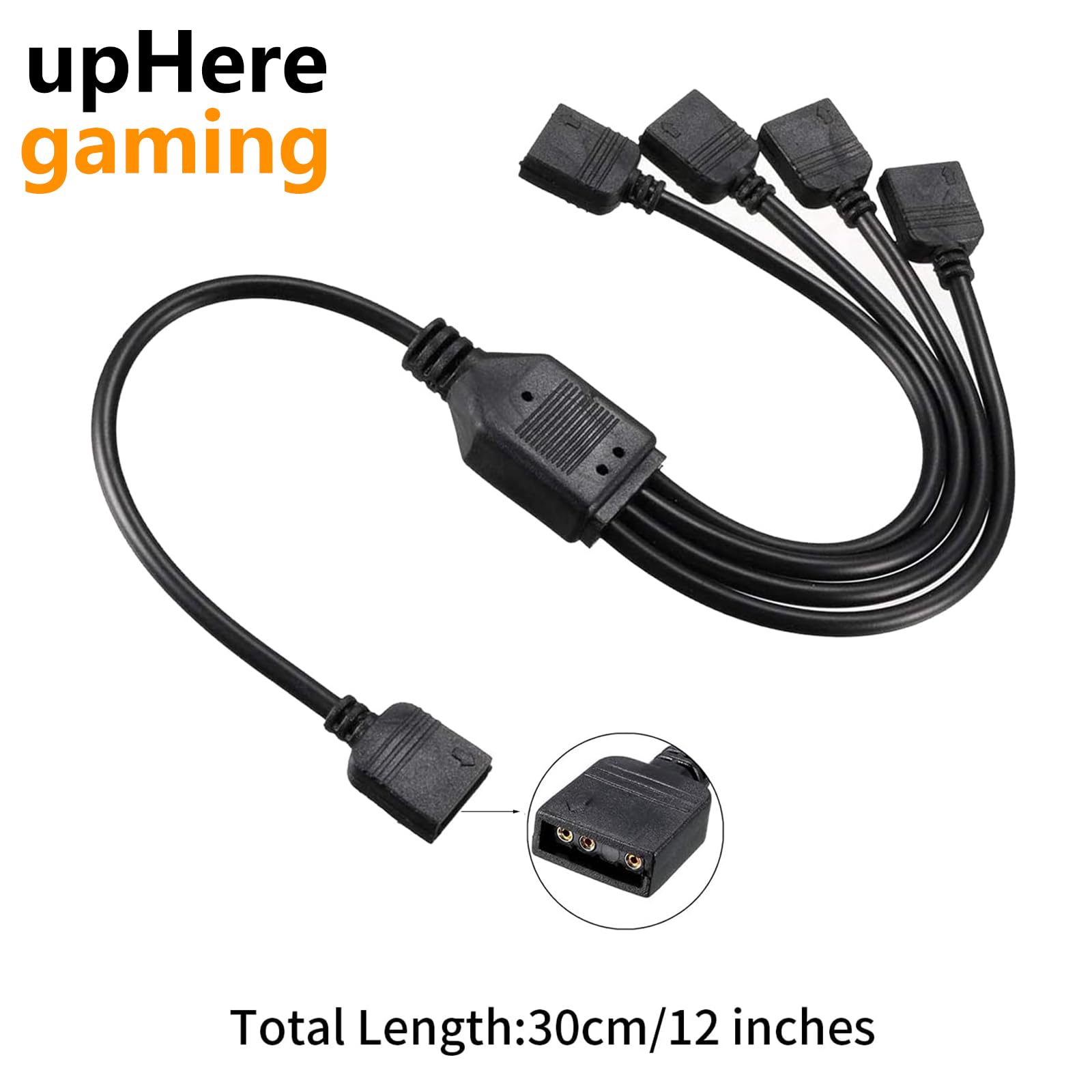 upHere gaming ARGB 3Pin Câble,Hub ARGB Adaptateur RGB,Répartiteur de Ventilateur 1 à 4 Splitter Cable Répartiteur Connecteur pour Bande LED,30 cm avec Broches Mâles（53ARGB）