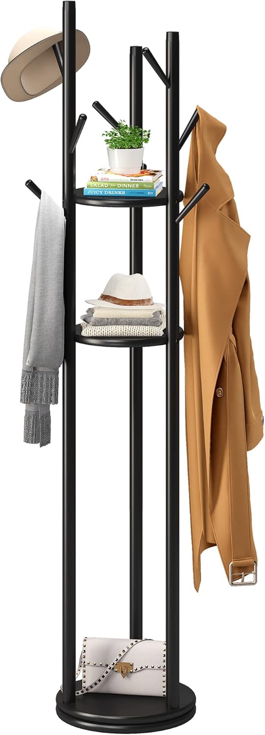 FILWH Bamboo Coat Rack Rotary Freestanding Coat Tree Rack