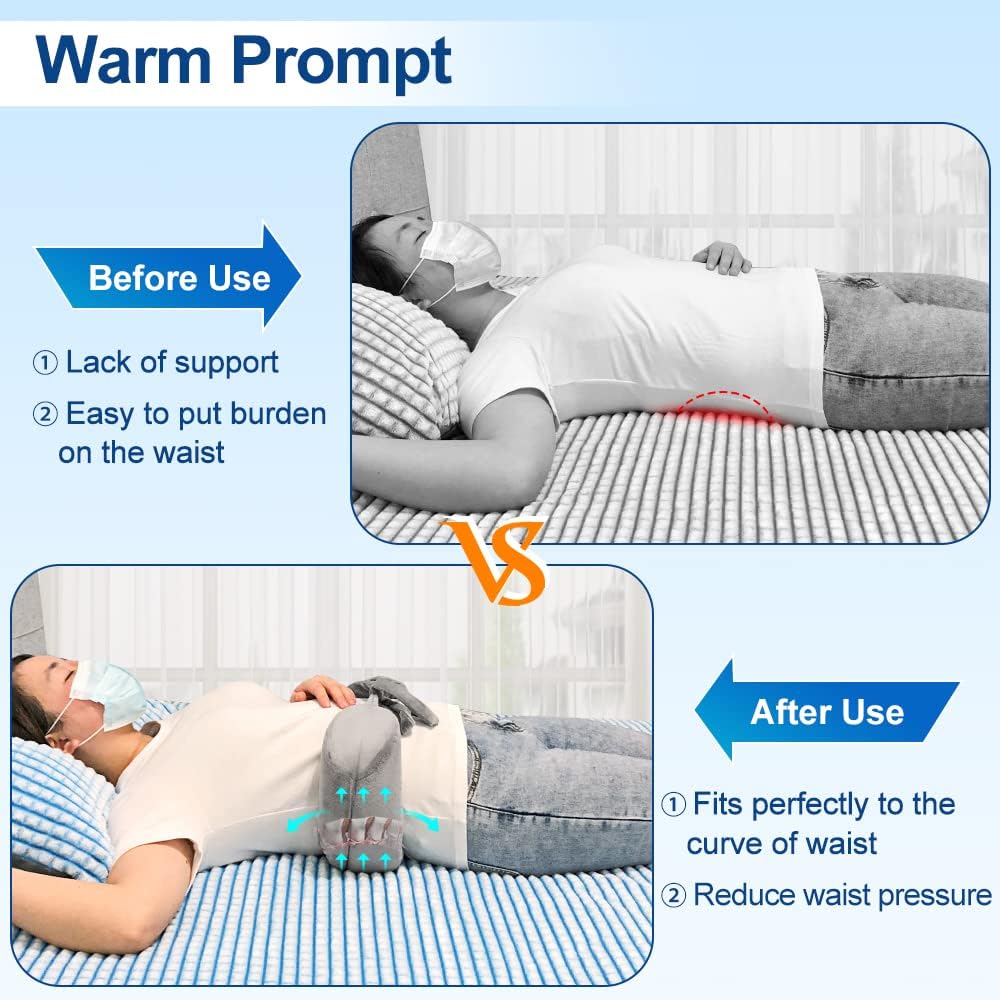 Lumbar Roll Pillow For Bed Lower Back Pain Support Pillow For Sleeping Scoliosis Waist Pillow For Side Sleepers Early Compliance Back Surgery Recovery Pillow for Office Chairs, Car, Couch (Grey)
