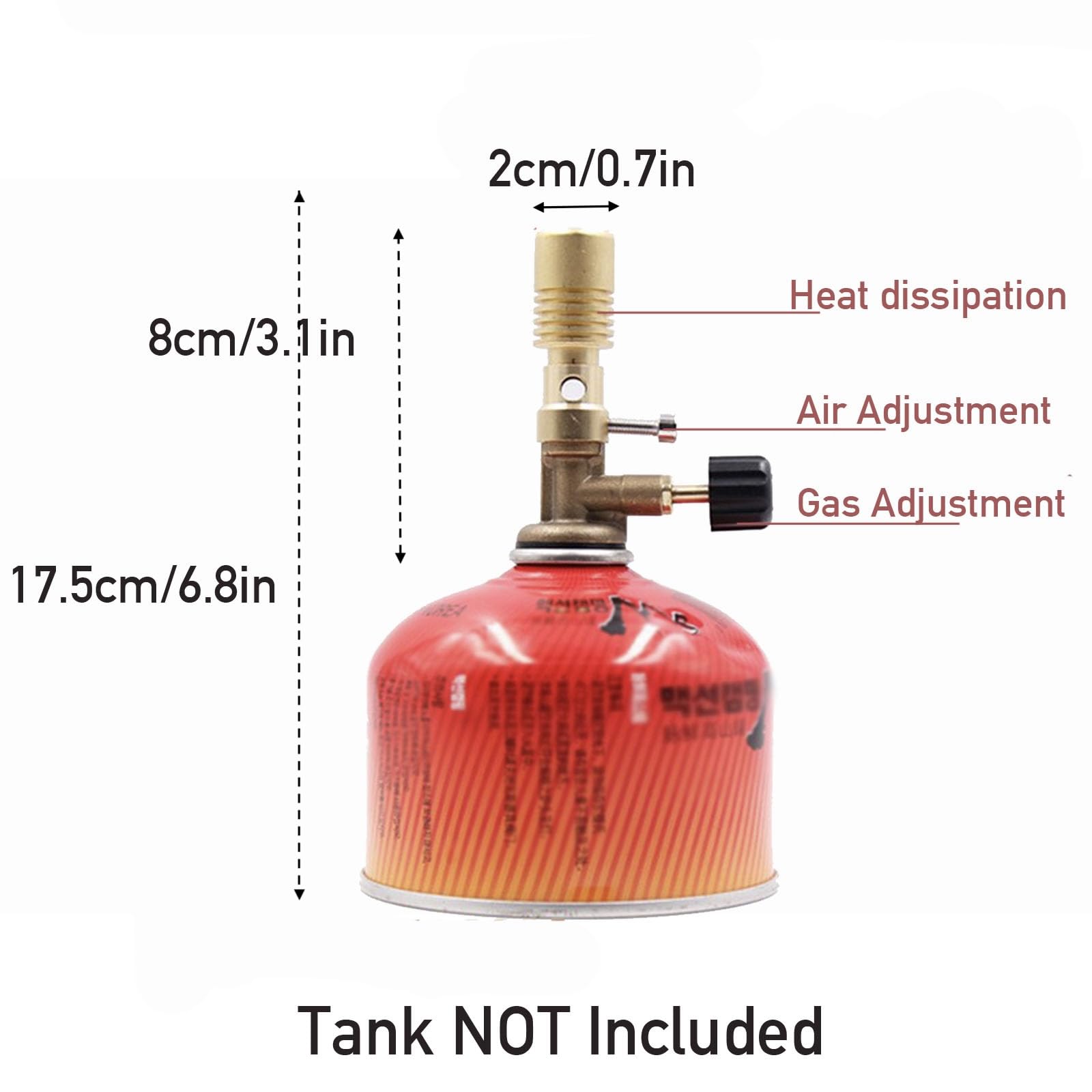 Portable Bunsen Burner, Countertop Laboratory Burner Head, Brass Gas Burner, Gas Blowtorch with Air Adjustment for Lab Hardware Heating (Tank NOT Included)