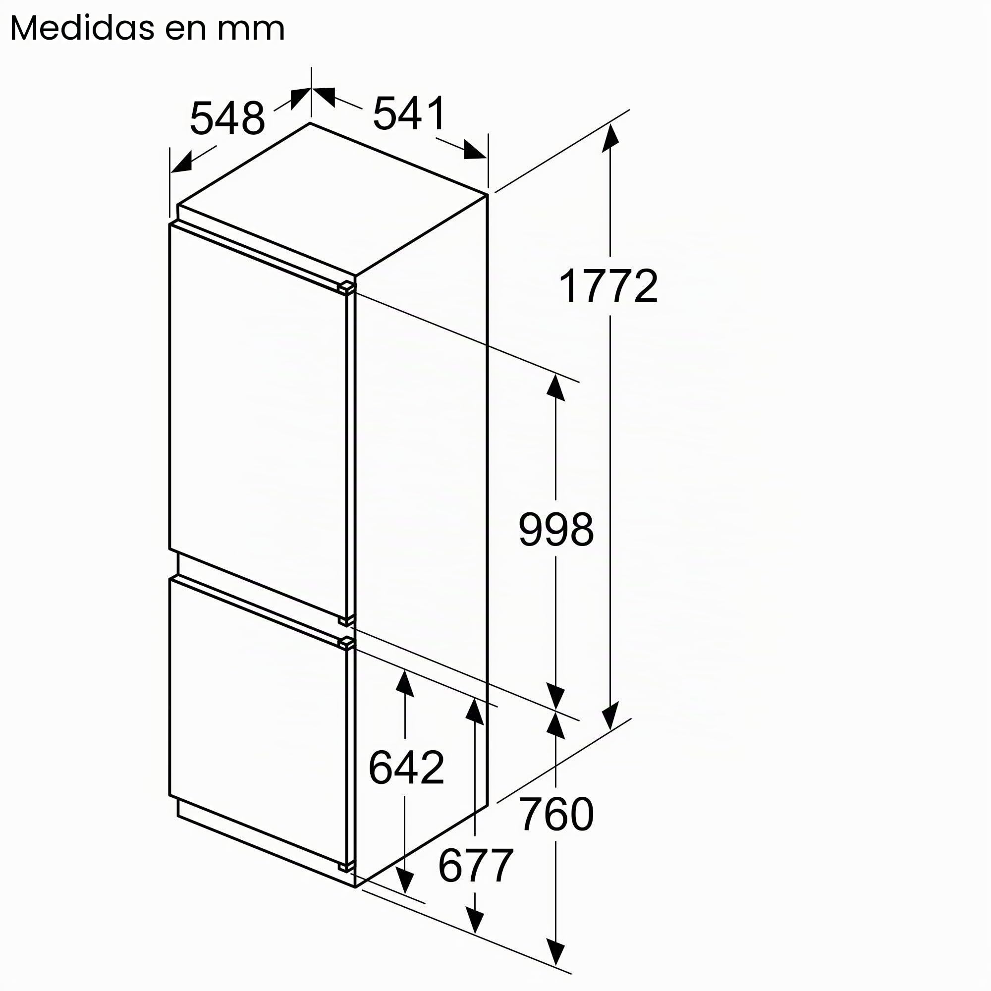 Bosch KIV86VSE0 Serie 4 - Frigorífico y congelador empotrable, nicho de 177,5 x 56 cm, refrigeración de 184 L + 85 L de congelación, bisagra de arrastre, fabricado en Alemania, VitaFresh frescor