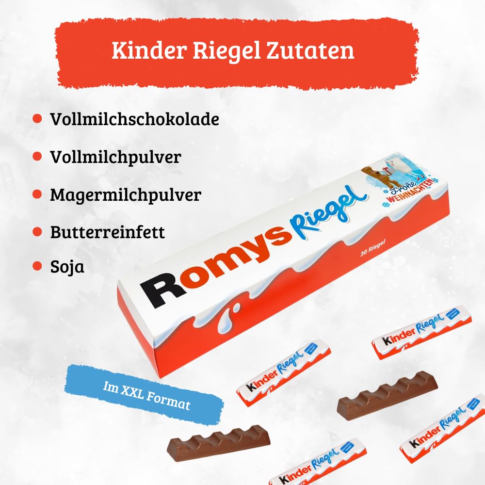 XXL kinder Riegel personalisiertes Geschenk mit Name - Geburtstagsgeschenk für Männer und Frauen personalisiert mit 3x 10er Packung kinder Riegel Schokolade (630 gramm)