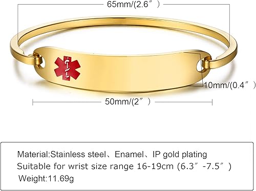 Miniatura 23 de VNOX Pulsera médica de acero inoxidable para mujer, pulsera de identificación de alerta médica de emergencia de acero inoxidable, grabado gratuito