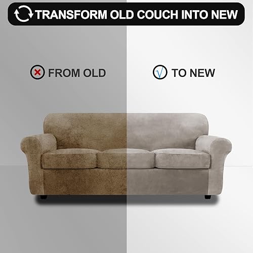 Miniatura 5 de FestiCorp Fundas de terciopelo para sofá de 3 plazas, funda elástica de 4 piezas para sofá, fundas gruesas para perros y mascotas, sofá de gran