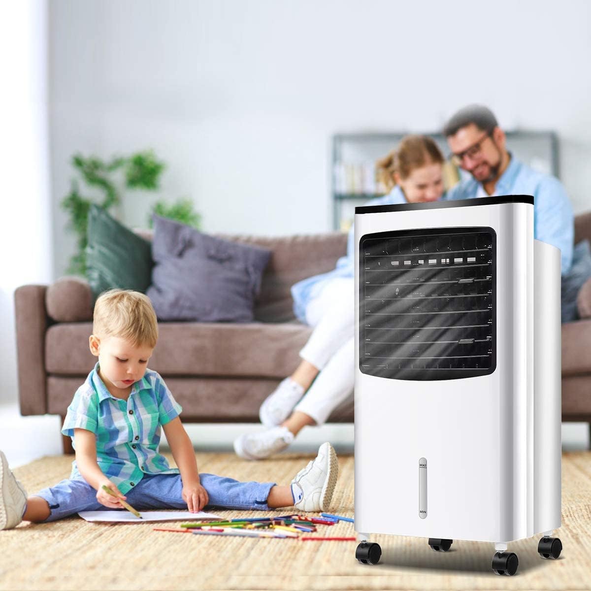 GOPLUS Aire Acondicionado Portátil 4 en 1, Purificación Ventilador Humidificador Enfriador de Aire Móvil con Depósito de Agua 8L, Climatizador Evaporativo 3 Velocidad, Temporizador 7,5H, Contro Remoto