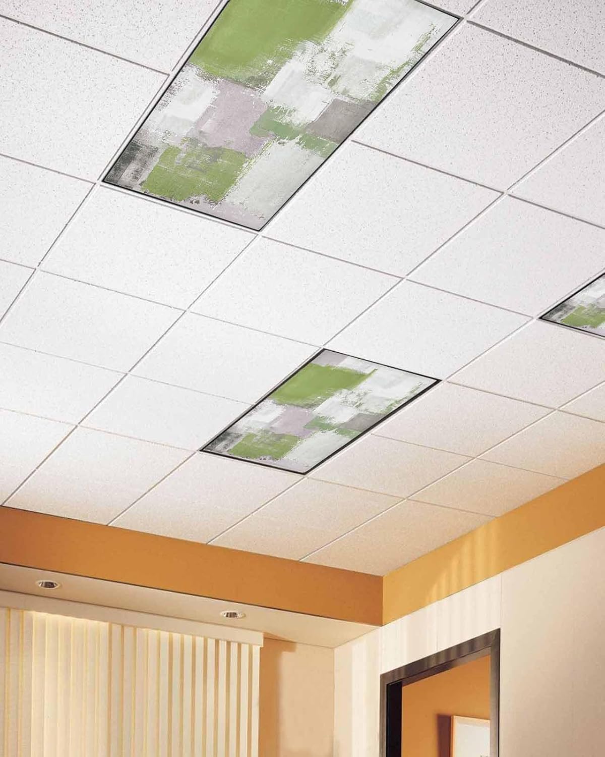 Abstract 2 Pcs Fluorescent Light Covers, Gray Green Painting Style Brushstrokes Magnetic Filters Shade Panel Light Covers for Ceiling Lights Classroom Office Home Ceiling Decoration, 4 x 2 Ft