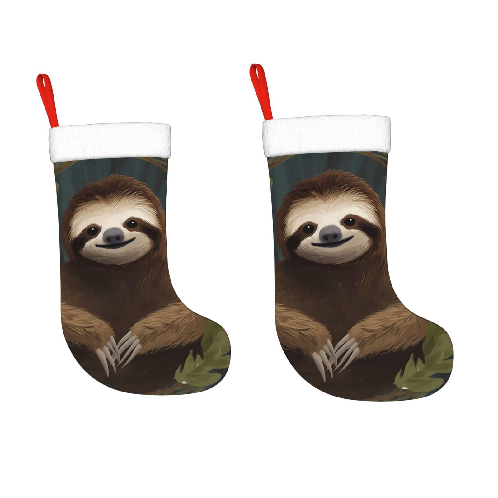 KLOPH 2 Pack 18 Inches Christmas Stockings Personalized Sloth Xmas Stocking Hanging Decoration Fireplace Stocking for Holiday Xmas Tree Christmas Fireplace Decor Gifts