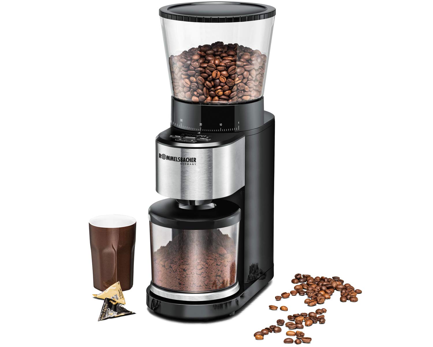ROMMELSBACHER Kaffeemühle EKM 500 - Kegelmahlwerk, Präzisions-Waage...