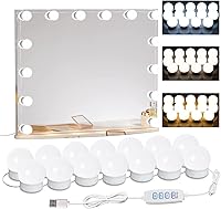 HELOIE 22.6ft LED Vanity Mirror Lights with 14 Dimmable Bulbs - Hollywood Makeup Lights for Large Mirrors, USB Powered Kit