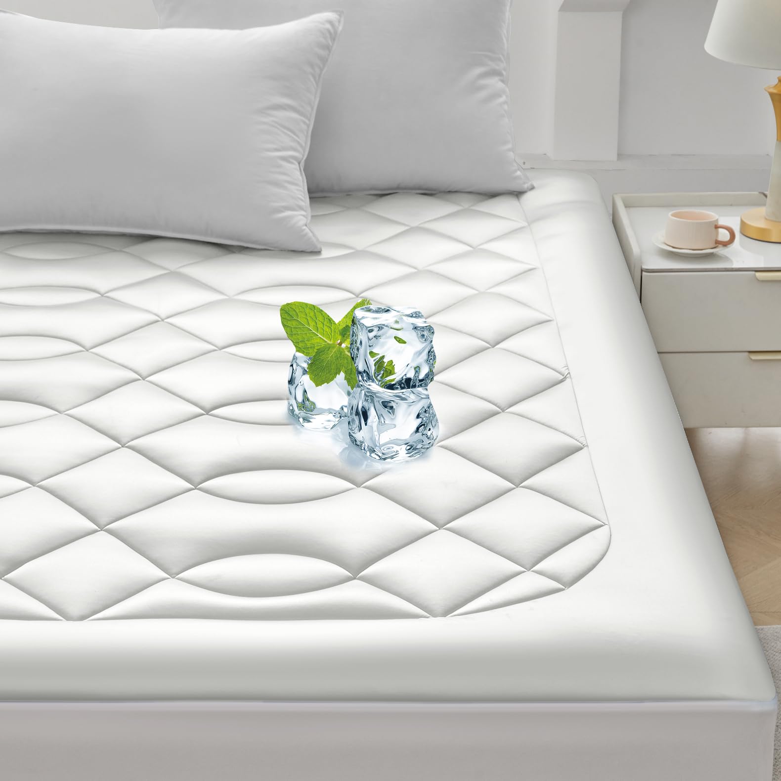 Photo 1 of Cooling Mattress Topper King Size - Pillow Top Mattress Pad for Hot Sleepers - Breathable Ultra Soft Mattresses Protector with 8-21 Inch Deep Pocket (78x80 inch, Blue)